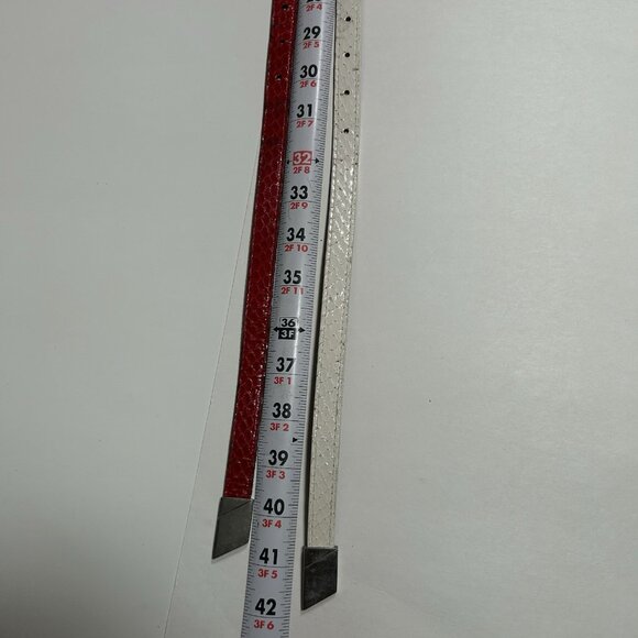 Vtg Lot Of 2 MZ Accessories Red & White Snake Skin Leather Skinny Belt Silver M
